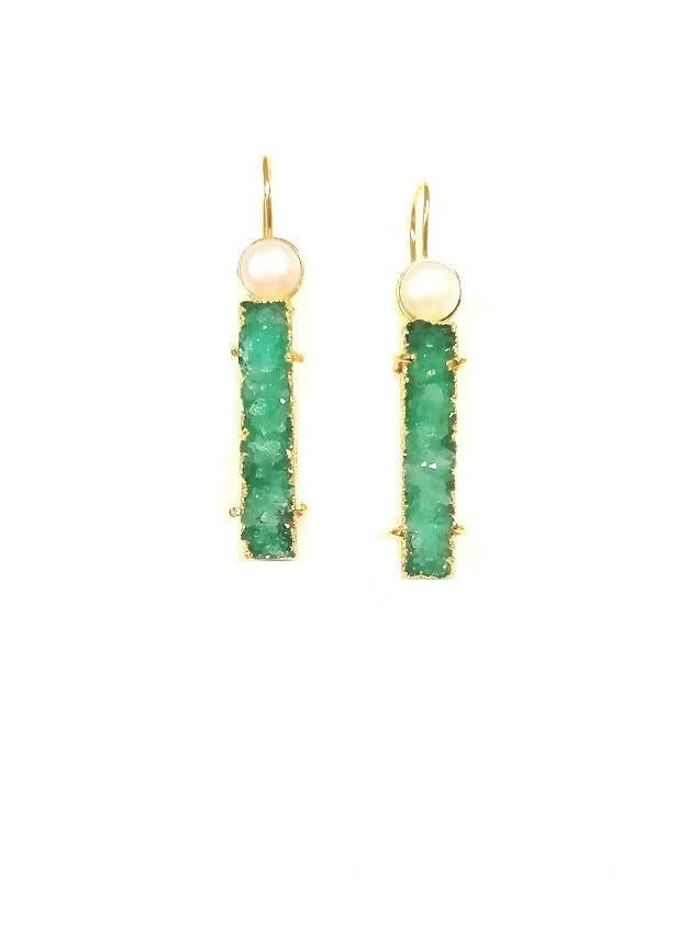 Bling Accessories Emerald Green Natural Druzy Stone Earrings | Grab2Buy