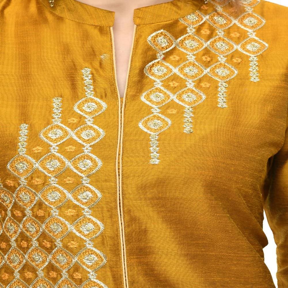 Lagi Women's Mustard Poly silk Straight Embroidred Kurta & Pant (RO115C) | Grab2Buy