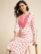 Pink Poly Rayon Aztec Printed Straight Fit Kurta - Prasuti | Grab2Buy