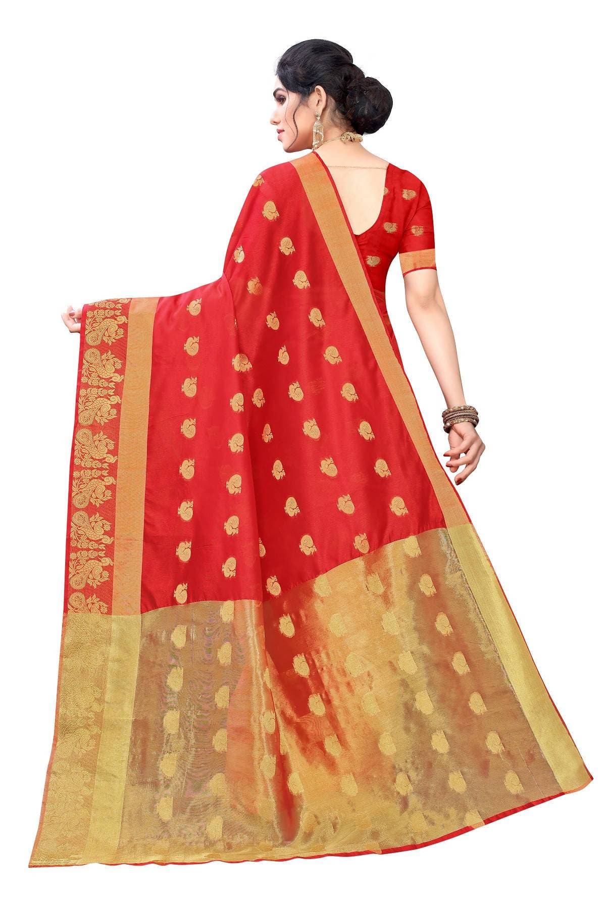 Vamika Banarasi Jacquard Weaving Red Saree | Grab2Buy