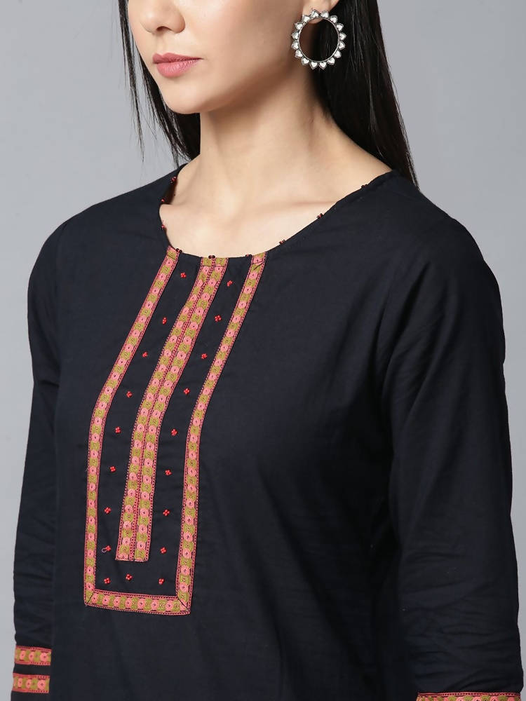 Yufta Women Black & Pink Yoke Design Kurta with Palazzo & Dupatta | Grab2Buy