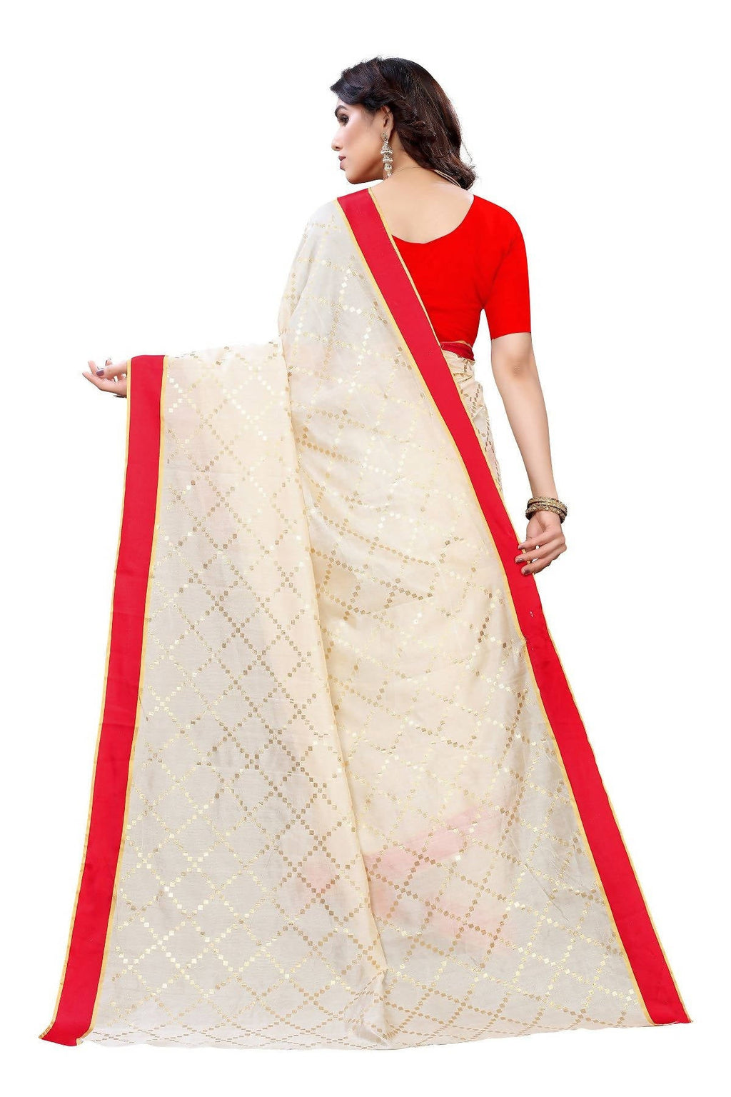 Vamika Cream Linen Foil Print Saree (YOGI CREAM) | Grab2Buy