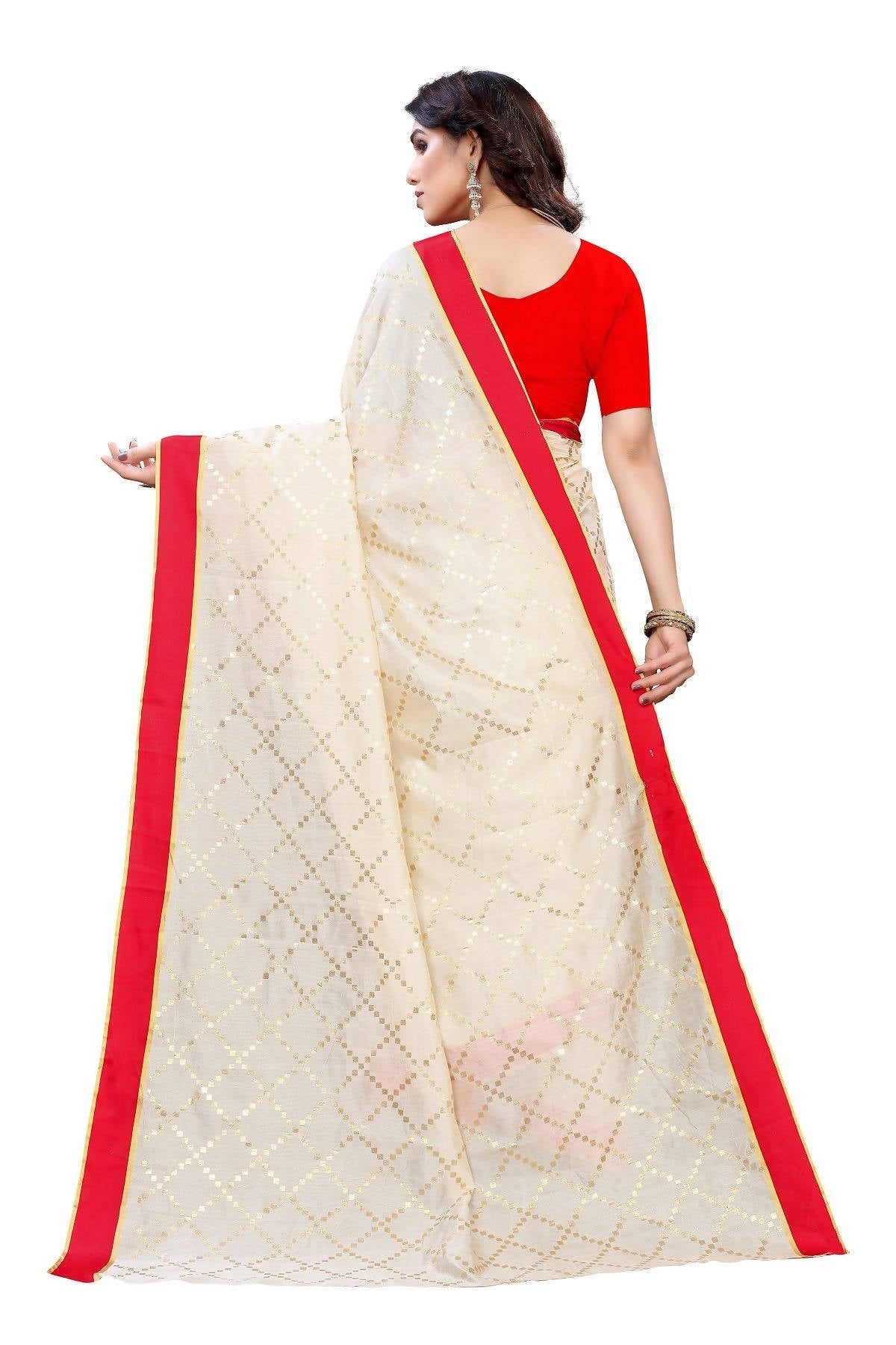 Vamika Cream Linen Foil Print Saree (YOGI CREAM) | Grab2Buy