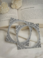 NVR Women's Set of 2 Silver-Toned Oxidized Square Shaped Bangles