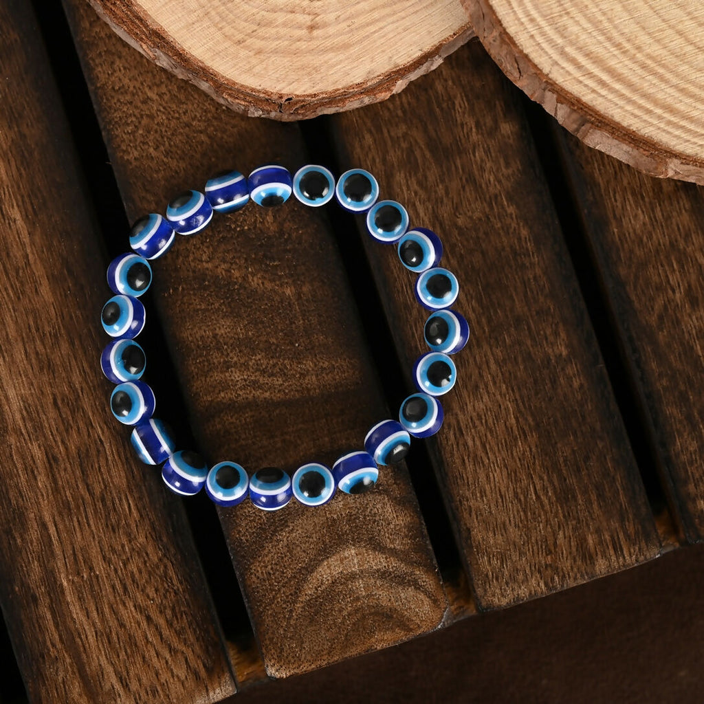 NVR Men & Women Black & Blue Evil Eye Elasticated Bracelet | Grab2Buy