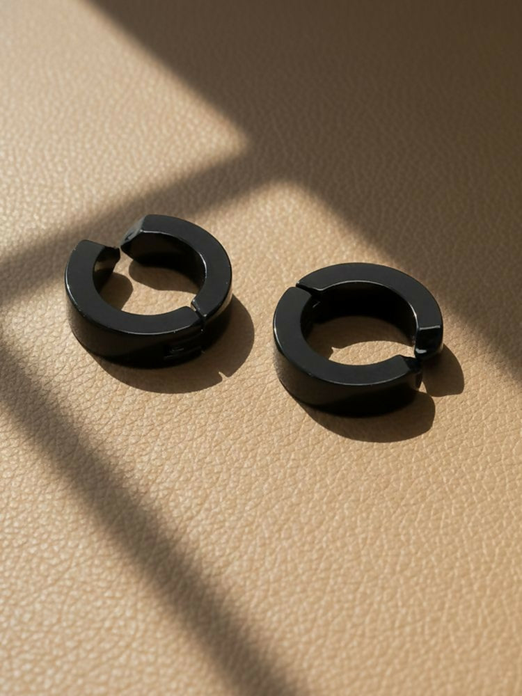 NVR Men's Black Rhodium Plated Hoop Earrings | Grab2Buy