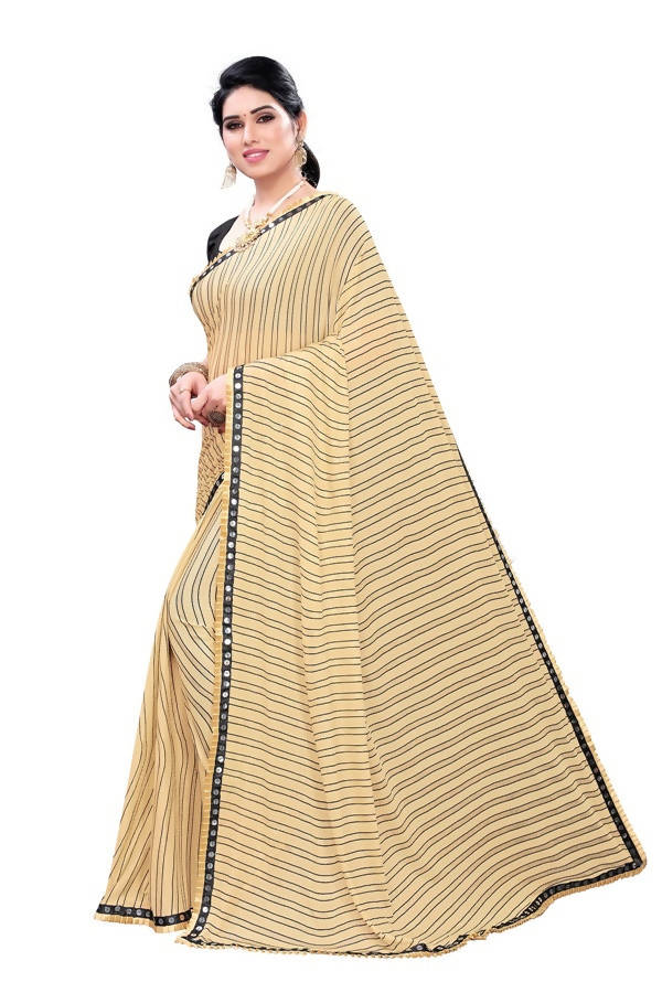 Vamika Cream Malai Silk Printed Saree (Zigzag Chiku) | Grab2Buy