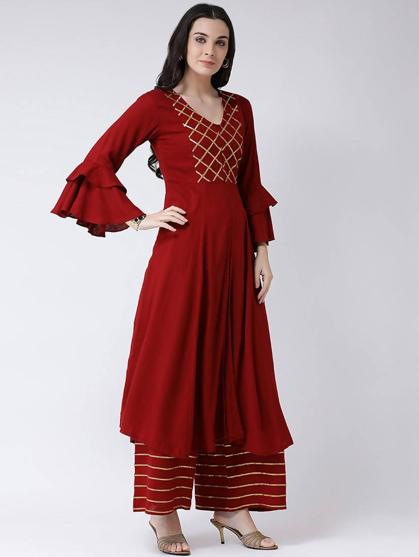 Cheera Maroon A-Line kurta With Palazzo Pant Set (CH129KP) | Grab2Buy