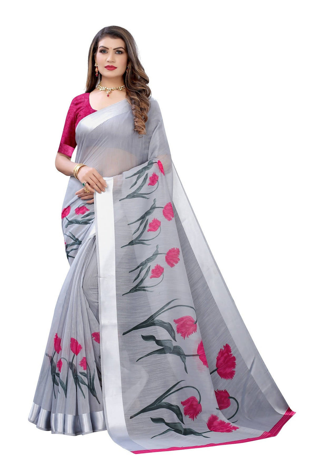 Vamika Grey Linen Satin Patta Saree (VANI GREY) | Grab2Buy