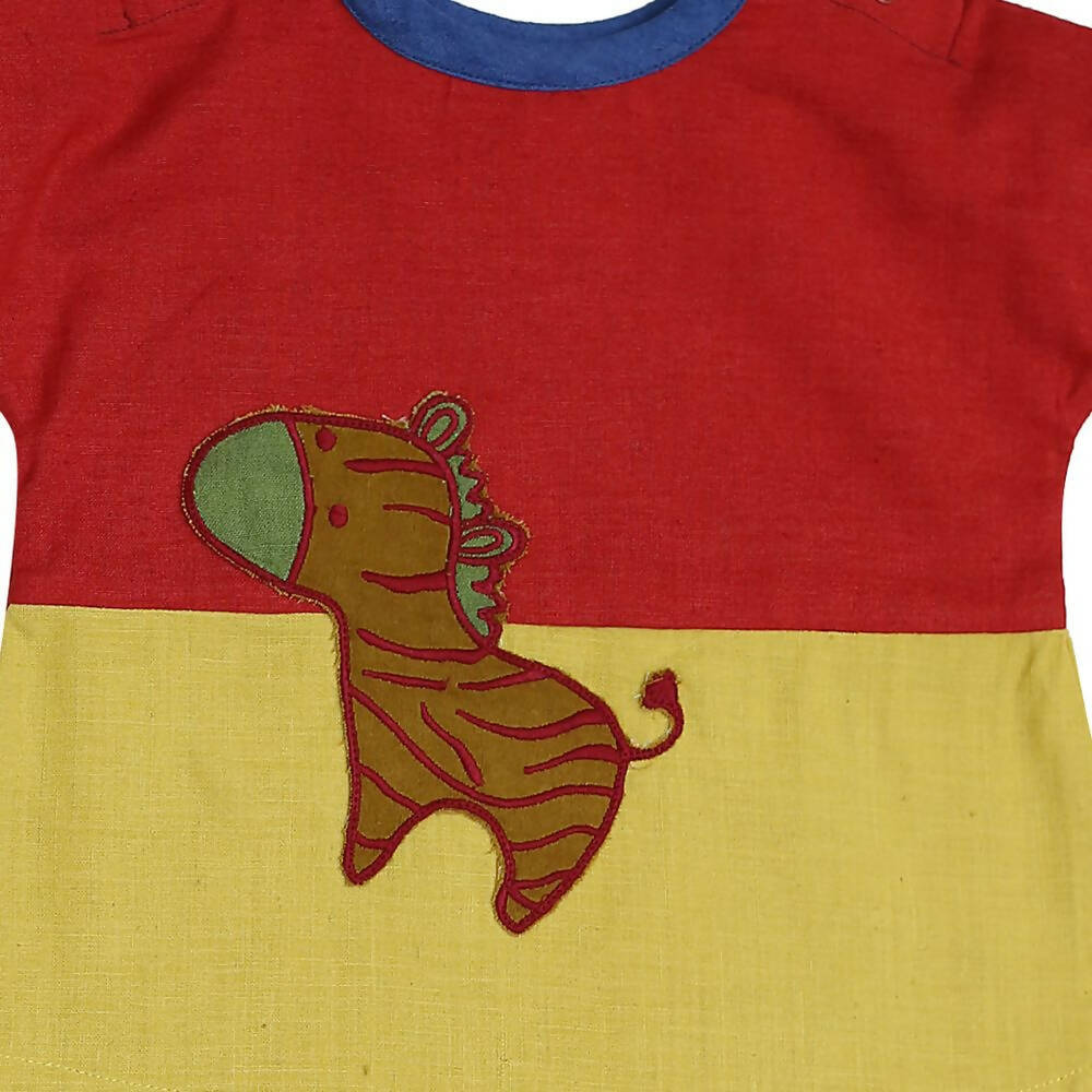 Mhyssa Morty Sleeve Red yellow T-shirt With Blue Shorts Set For Kids | Grab2Buy