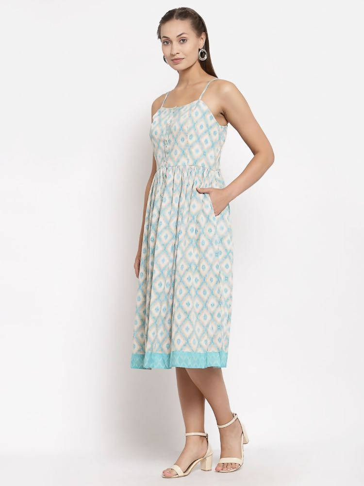 Myshka Women's Multi Crepe Printed Sleeveless Square Neck Casual Dress | Grab2Buy
