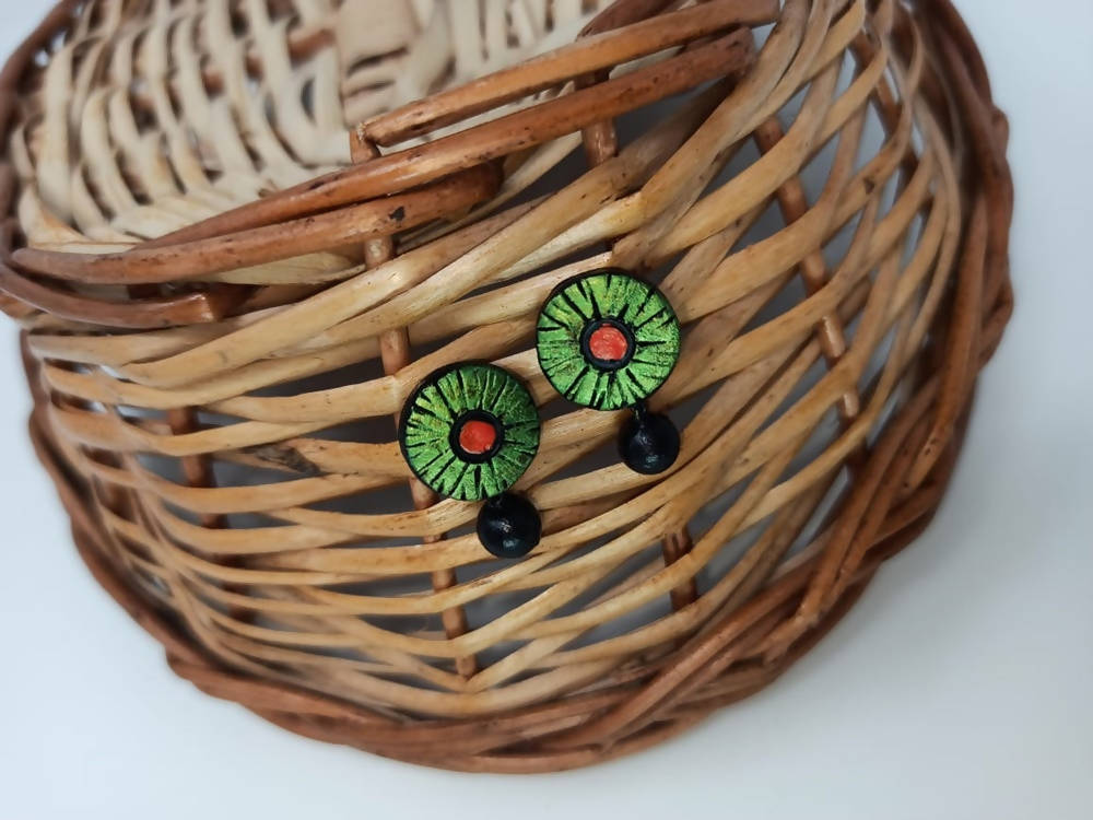 Terracotta Button Tops Ear Studs With Drops | Grab2Buy