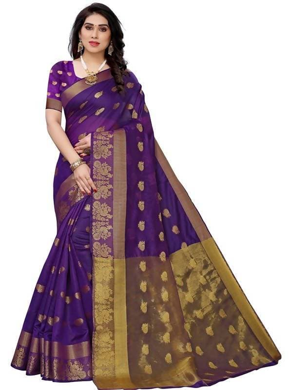Vamika Banarasi Jacquard Weaving Violet Saree (Shining Violet) | Grab2Buy