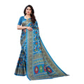 Vamika Printed Jute Silk Blue Saree (Rishika Blue) | Grab2Buy