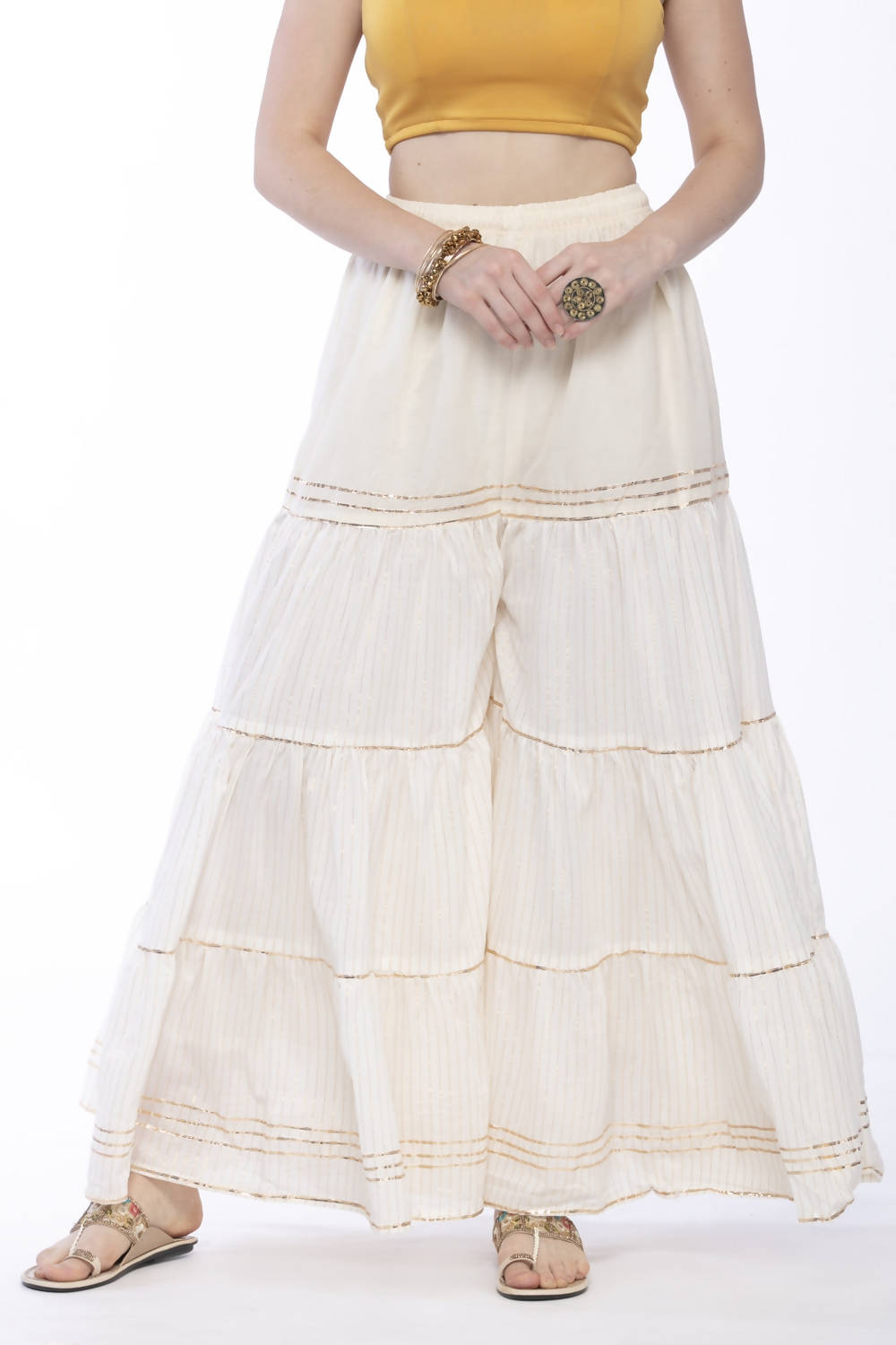 Mominos Fashion Cotton Off White Stripe With Gota Sharara | Grab2Buy