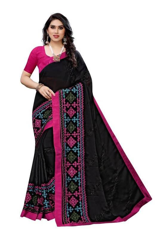 Vamika Black Chiffon Emboridered Saree (SUIDHAGA BLACK) | Grab2Buy