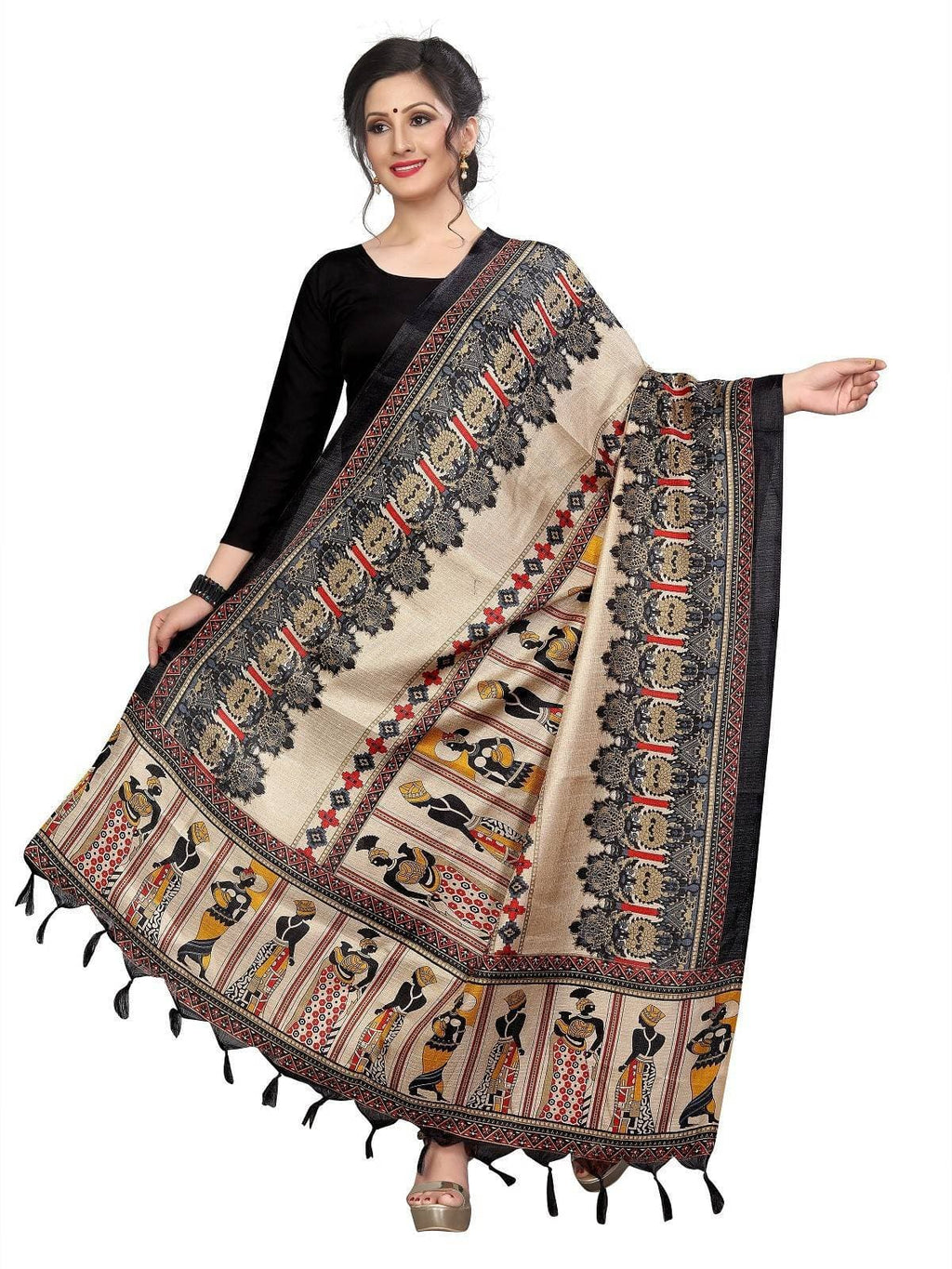 Vamika Black Latest Printed Khadi Beautiful Bhagalpuri Dupatta | Grab2Buy