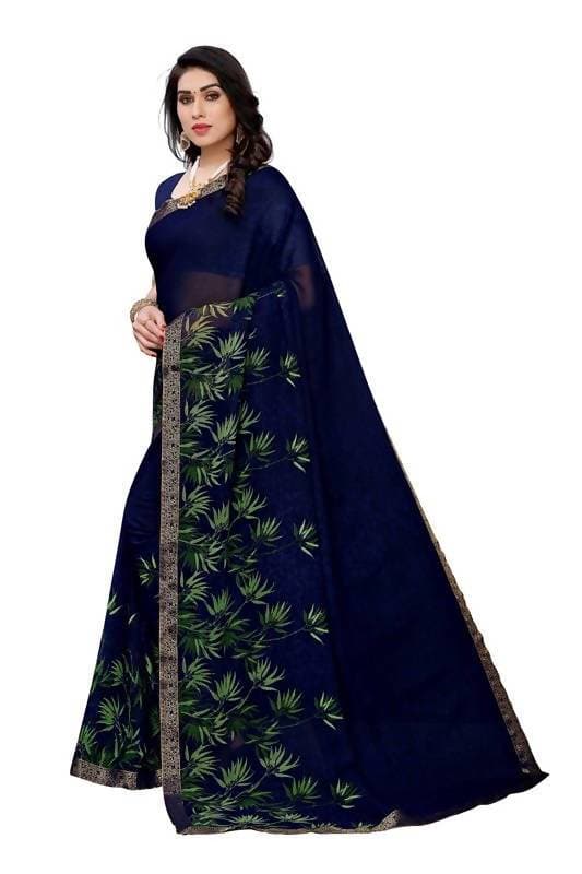 Vamika Navy Georgette Lace Work Saree (Prachi Navy) | Grab2Buy