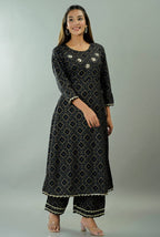 Vamika Black Lace Work Rayon Party And Casual Wear Kurta Set | Grab2Buy
