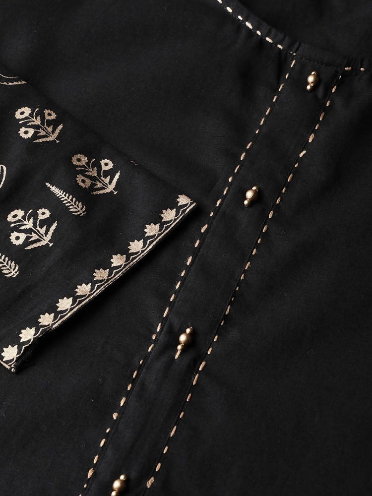 Yufta Women Black & Golden Solid Kurta with Palazzo & Dupatta | Grab2Buy