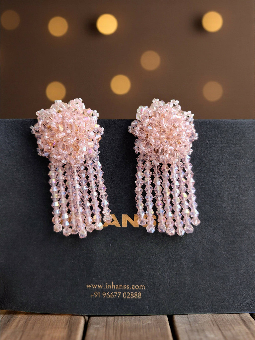 Inhanns Handmade Crystal Water Fall Earrings - Short - Baby Pink Small | Grab2Buy