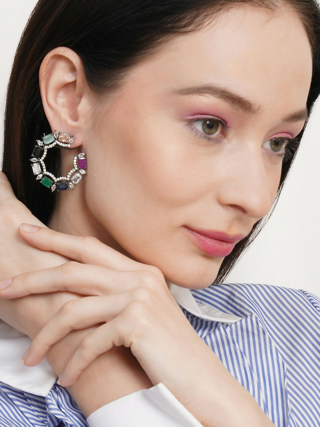 Multi Silver Stud Earrings- Ruby Raang | Grab2Buy