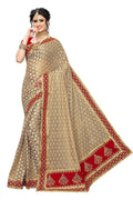 Vamika Brown and Red Terry Cotton Embroidery Saree (JHARMAR RED) | Grab2Buy