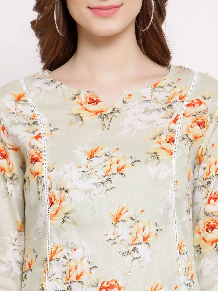 Myshka Women's Off White Cotton 3/4 Sleeve Round Neck Printed Casual Tunic | Grab2Buy