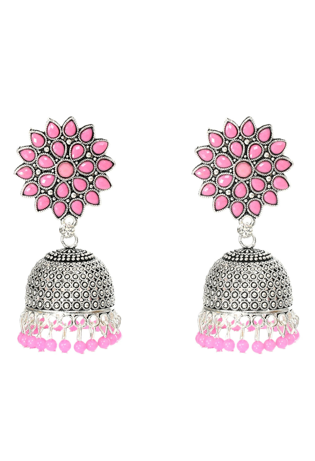 Mominos Fashion Joharkamal Kundan work Jhumka with Baby Pink Beads | Grab2Buy