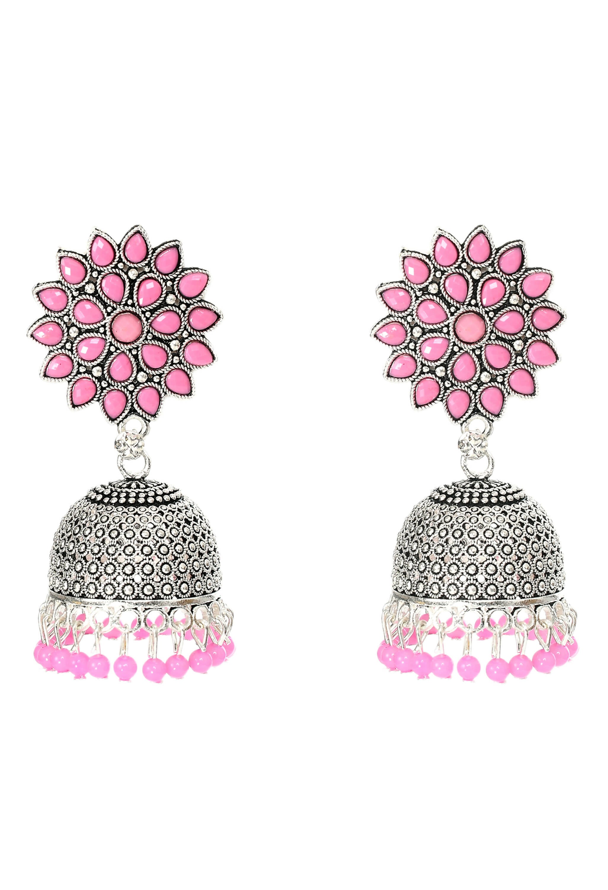 Mominos Fashion Joharkamal Kundan work Jhumka with Baby Pink Beads | Grab2Buy