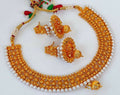 Designer Metallic Necklace Set With White Beads | Grab2Buy