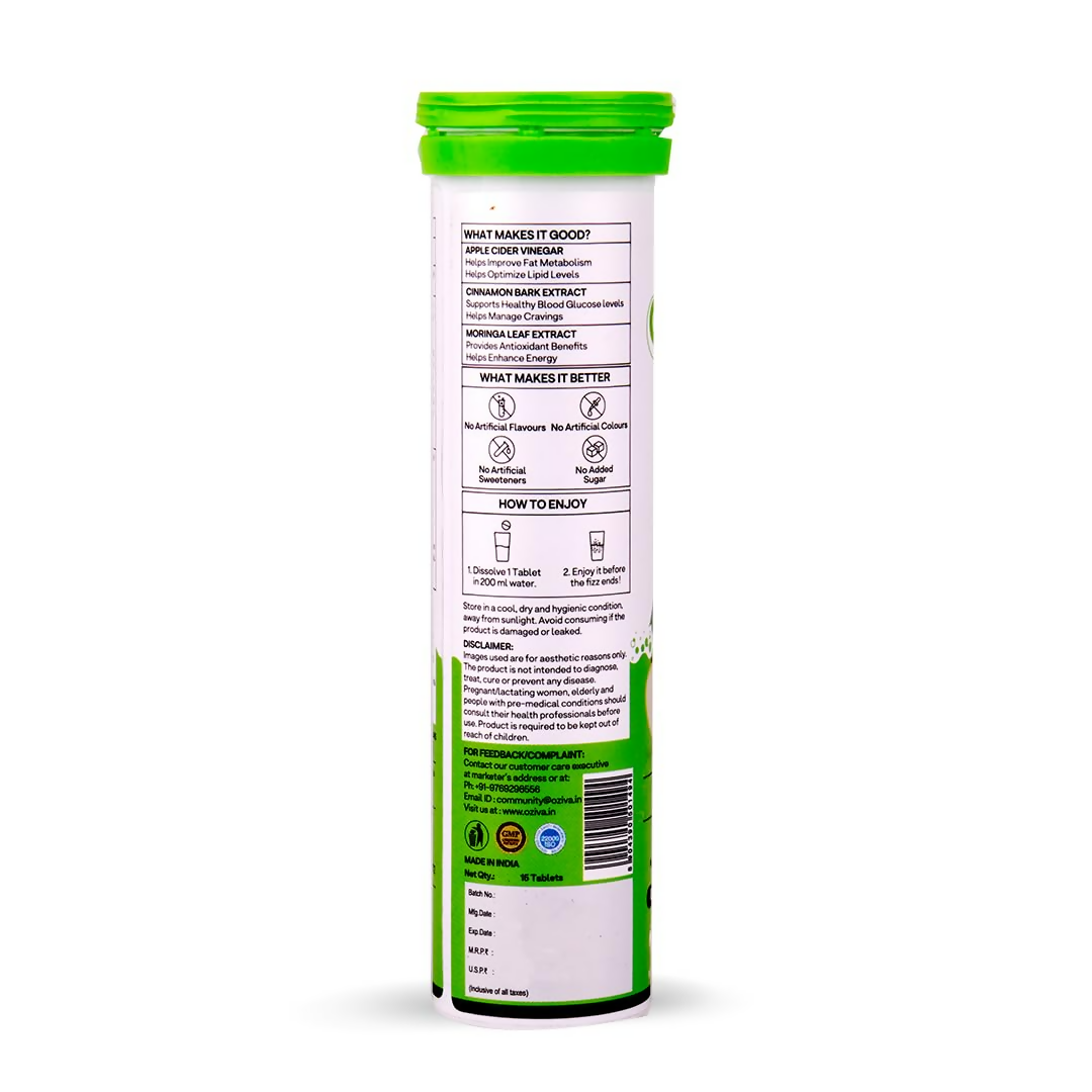 OZiva ACV Moringa For Weight Loss 3-in-1 Fat Oxidation Formula Tablets - Green Apple Flavor | Grab2Buy