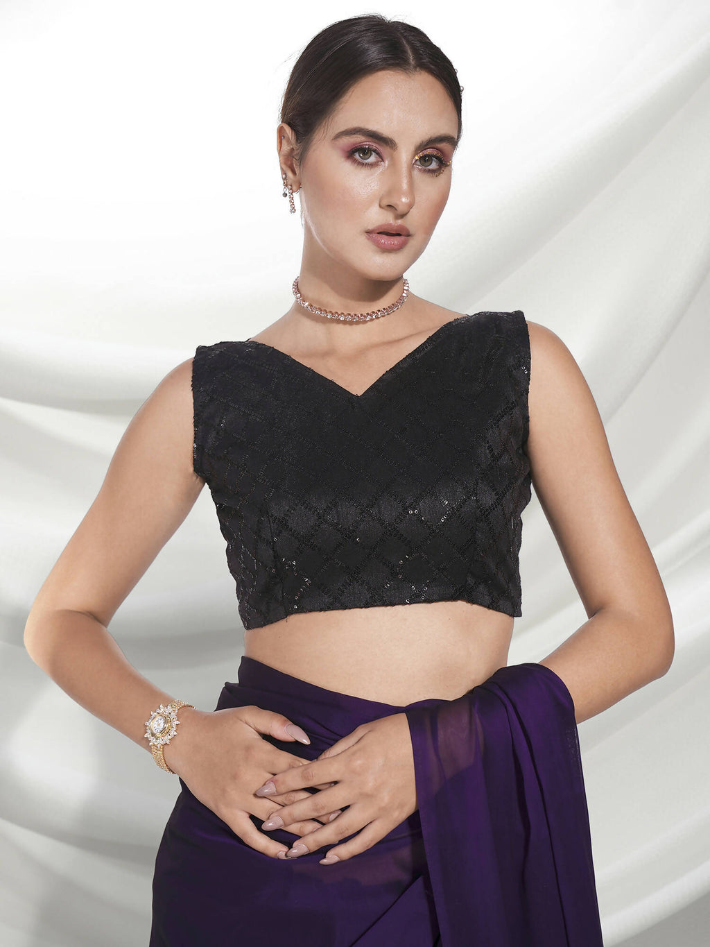 Purple Organza Solid Saree With Unstitched Blouse Piece - Shanaya | Grab2Buy