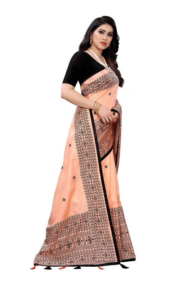 Vamika Peach Sana Silk Printed Saree (Nihal Peach) | Grab2Buy