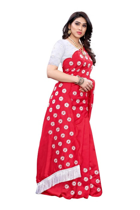 Vamika Zoya Silk Embroidered Red Saree (RAKHI RED) | Grab2Buy