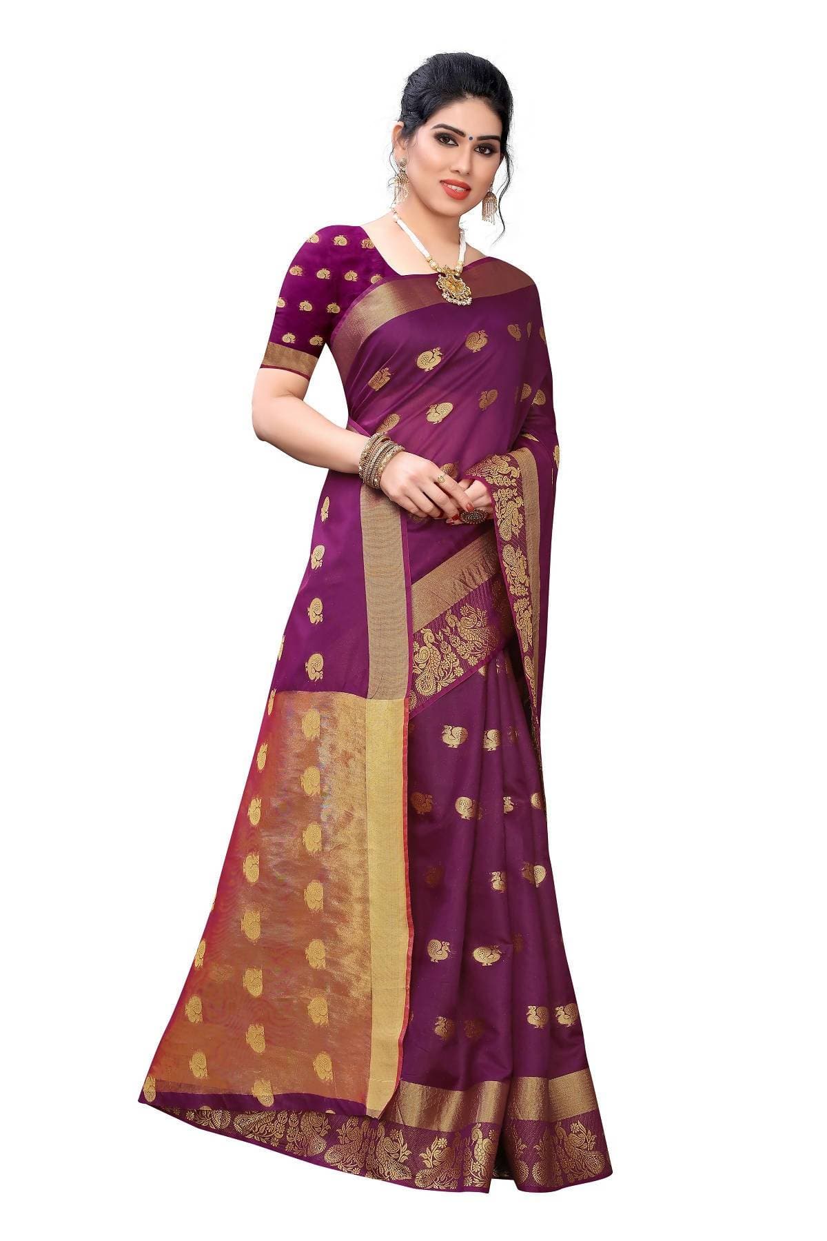 Vamika Banarasi Jacquard Weaving Wine Red Saree | Grab2Buy