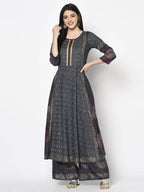 Aniyah Rayon Dark Grey Color Block Print Flared Slip-On Palazzo (AN-201K) | Grab2Buy
