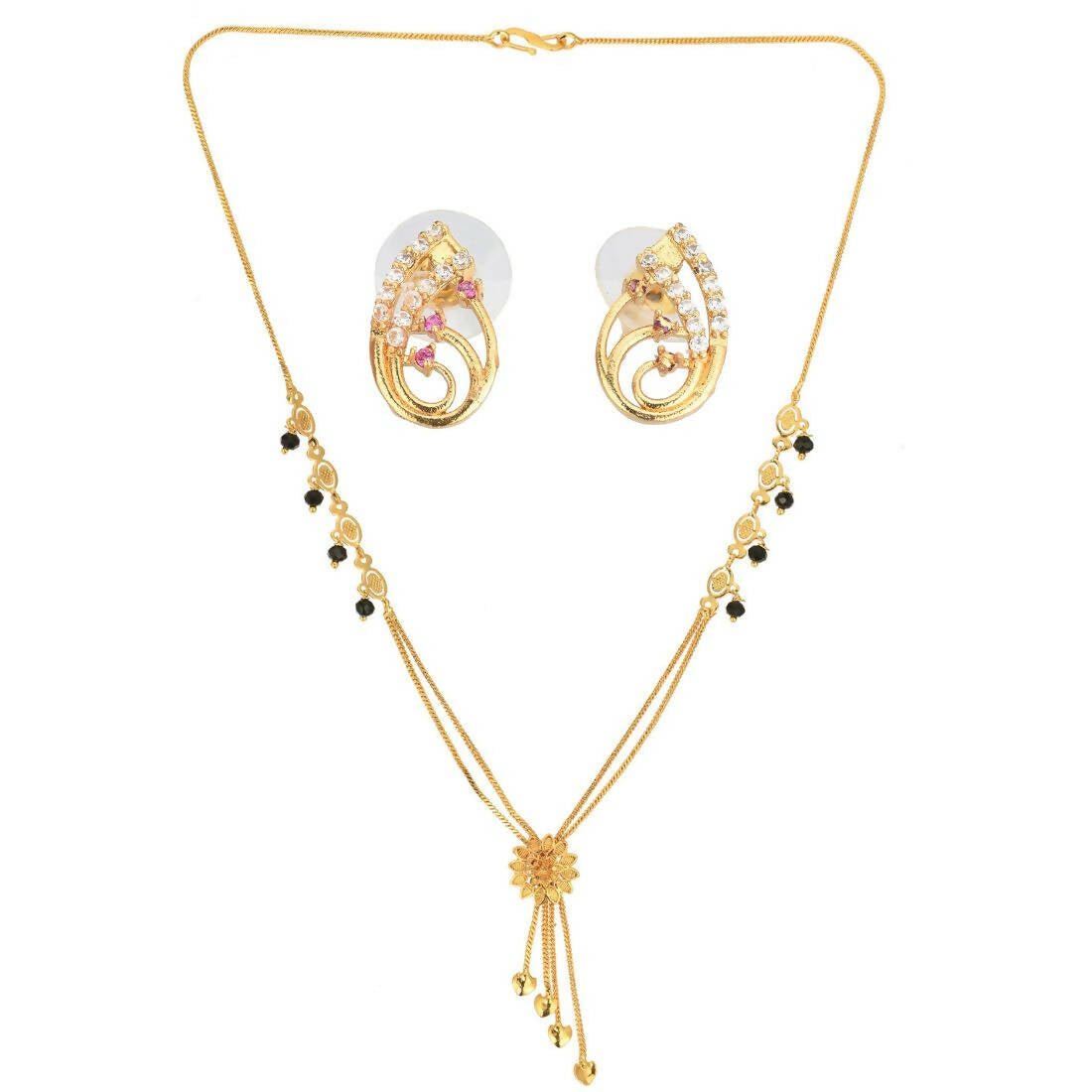 AanyaCentric Gold-Polished Short Mangalsutra Set with Earrings | Grab2Buy