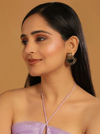 Nuyug 22K Gold Plated Dark Crystal Studded Contemporary Floral Shaped Stud Earrings | Grab2Buy