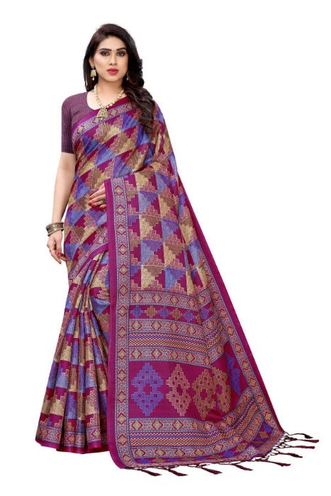 Vamika Multicolor Kalamkari Print With Jhalar Khadi Silk Saree (TANISHA WINE) | Grab2Buy