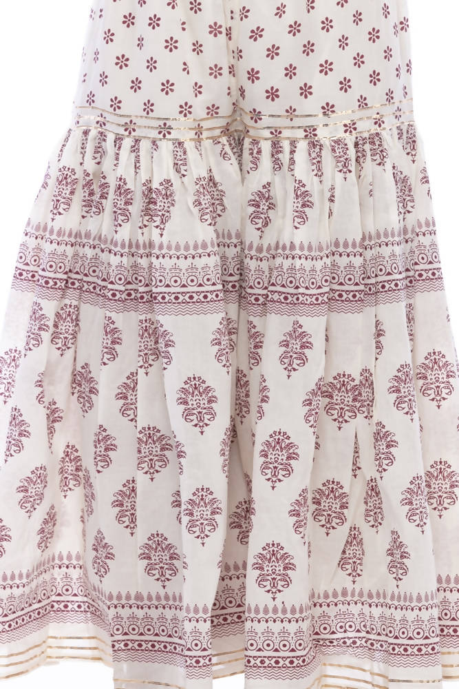 Mominos Fashion Cotton Block Print With Lace Work Off White Magenta Color Prints Palazzo | Grab2Buy