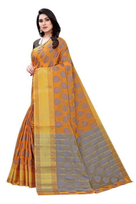 Vamika Mustard Jari Work Cotton Silk Saree (RIDHIMA MUSTARD) | Grab2Buy