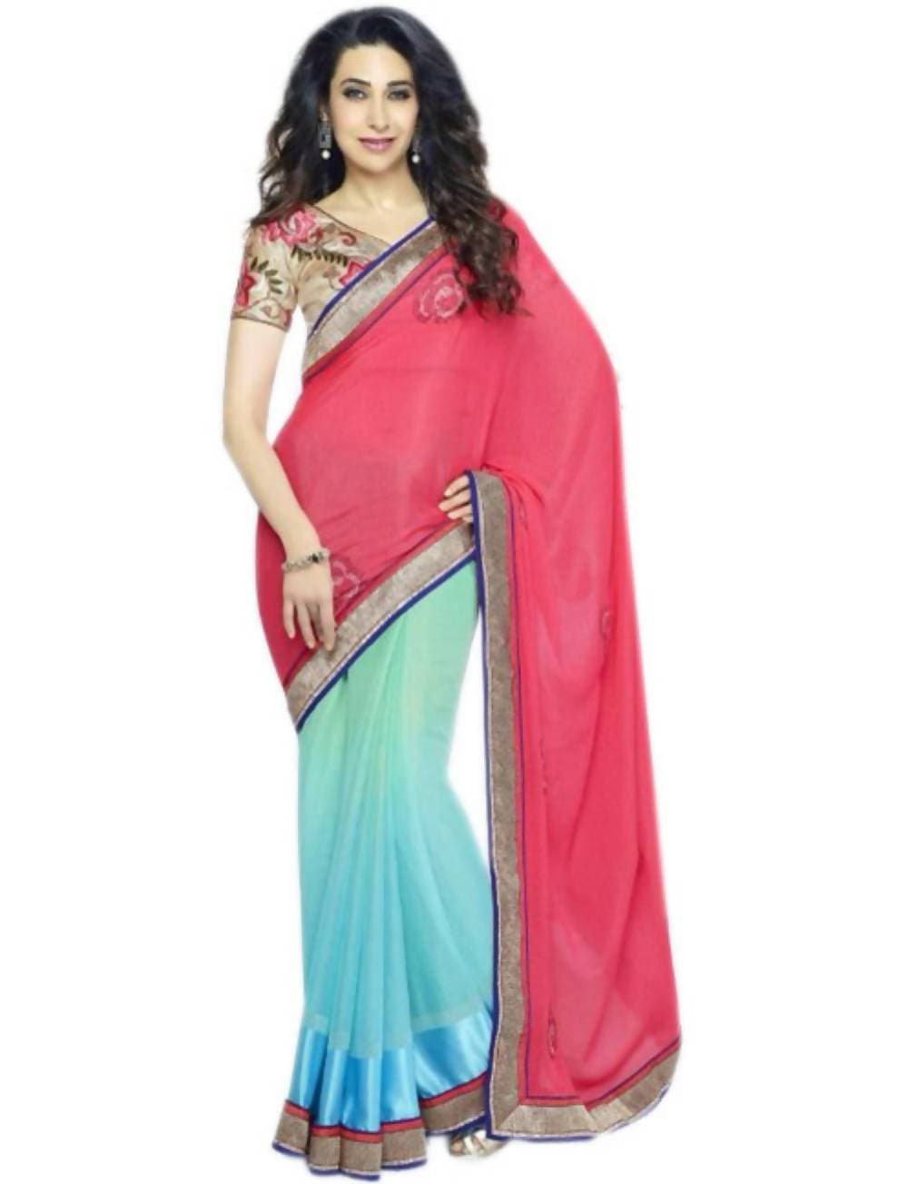 Vamika Karisha kapoor Multicolour Heavy work Blouse Saree | Grab2Buy