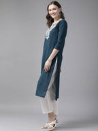 Yufta Women Blue And White Embroidered Kurta with Trouser & With Dupatta | Grab2Buy