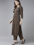 Yufta Women Black Ethnic Motifs Printed Pure Cotton Kurta with Trouser and Dupatta | Grab2Buy