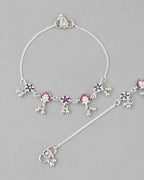 VOJ Set of 2 Silver Plated Designer Multi Color Anklet | Grab2Buy