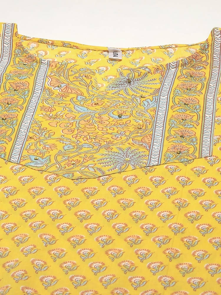 Yufta Yellow and Blue printed kurta with Trouser and Dupatta | Grab2Buy