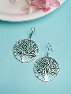 NVR Women's Silver-Toned Circular Shape German Silver Oxidised Drop Earrings | Grab2Buy