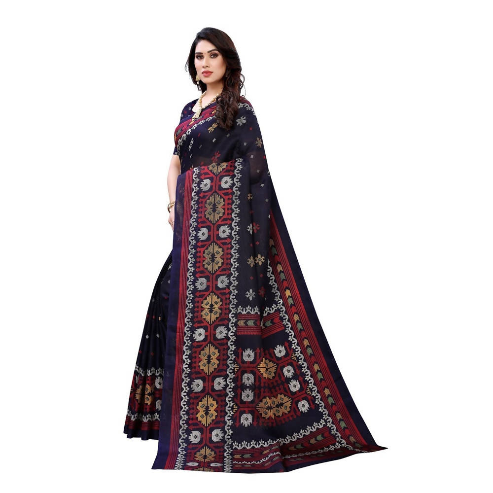 Vamika Printed Jute Silk Navy Blue Saree (Namita Navy) | Grab2Buy