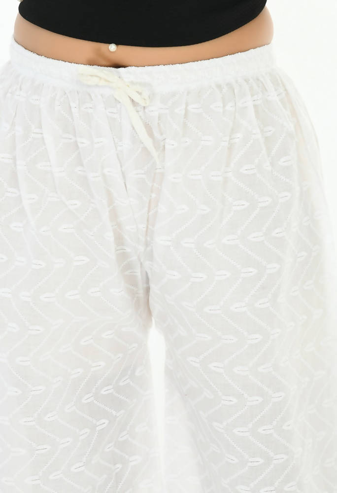 Mominos Fashion Moeza Cotton White Color Chikan Work Palazzo | Grab2Buy